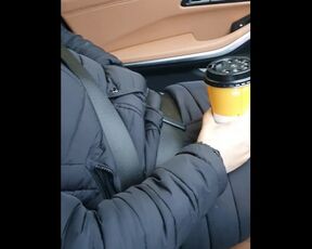 Step mom drinking coffee in the new BMW 3 series with step son