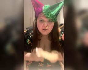 Birthday cake smashed in face, food, messy slut, humiliation