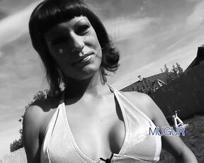 Vanessa Moore EURO Mini Gang Blow with Mugur, Nick Lang & Thomas Stone, teasing outdoor, sexy blow gang facial Teaser#1