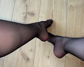 Super Shiny Black Nylon Legs Close Up in 4K