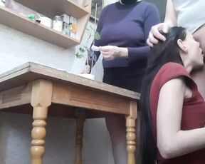 While my stepmom washes the flowers my girlfriend is eating my pussy - Lesbian-illusion