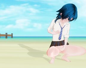 3D HENTAI Schoolgirl on the beach after school