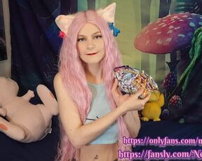 Cute girl opening pokemon cards and flashing her big tits - NekoGodess (full video on fansly)