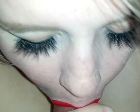 Teen Sucking Dick And Swallows Cum For First Time With Red Lipstick