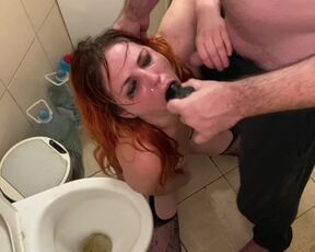 Degraded toilet whore - pissing licking toilet flashing spitting deepthroat