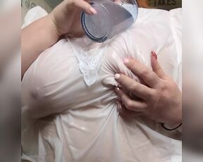 Busty Slut Takes A Bath In A WHITE T-Shirt!