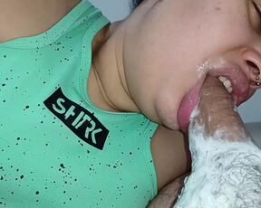 blowjob licking drooling saliva with creampie he filled my mouth with cum